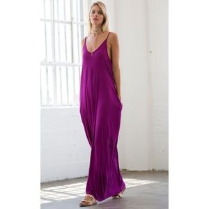 Purple Full-Length Harem Maxi Dress with Pockets